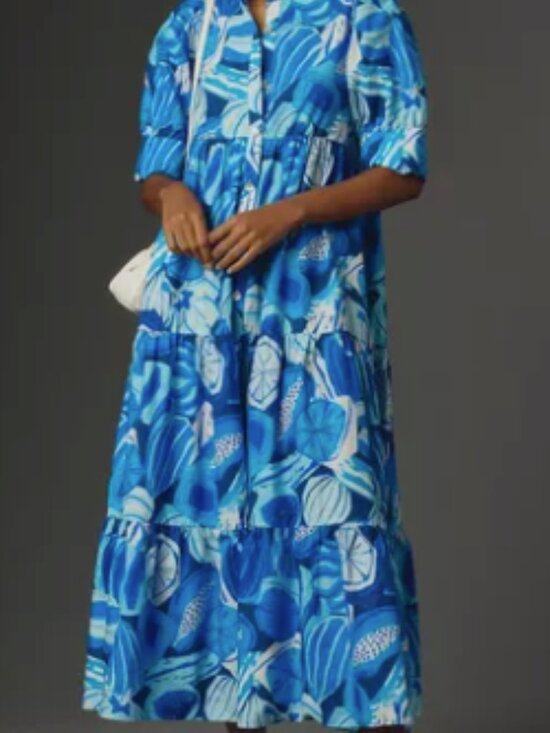 FARM Rio Dresses & Skirts - Farm Rio Blue Tropical-Print Button Midi Dress 100% Cotton